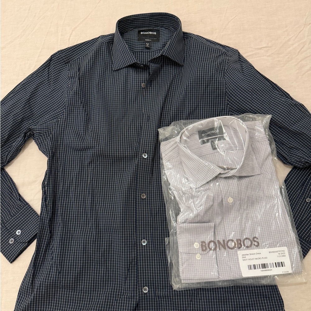 2 Bonobos Men's Checkered Shirt - light and dark blue